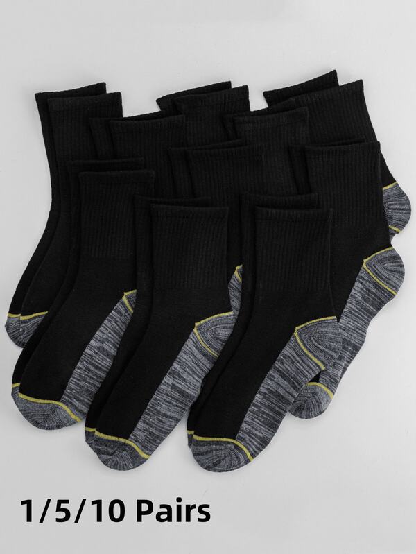 1/5/10 Pairs Men's Black Patchwork Ankle Socks, Breathable, Soft & Comfortable, Suitable For Business, Casual, Work, Daily, Running, Hiking, Sports, Fall