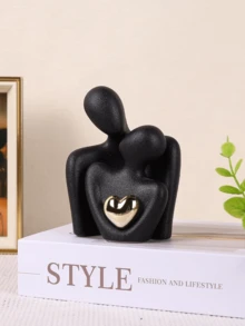 1 pieza Escultura de corazón de resina, decoración del hogar moderna, adorno para estantería/mesa/mesita de noche, regalo de aniversario - Blanco - Ver 15