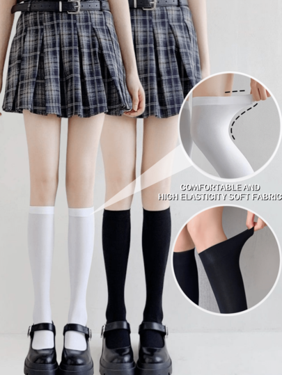 3 Pairs Ultra-Thin Lolita Sexy Women's Compression Stockings, Black, White, Beige, School Style Thigh High Over-The-Knee Socks, Y2k