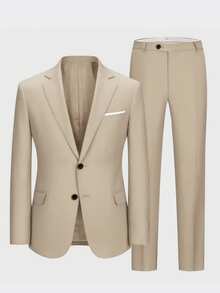 Men's 3-Piece Suit, Solid Color Business Suit, Including Jacket, Vest And Pants, Modern Fit, Suitable For Formal Occasions Such As Weddings And Parties, Long Sleeves, Machine Washable - Màu be - Xem 5