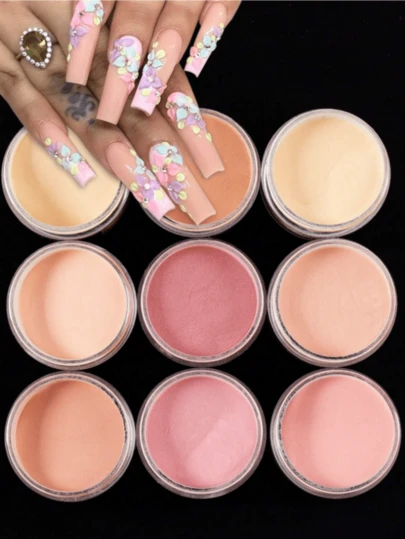 9pcs Acrylic Powder Set,Nude Pink White Color High Glossy Acrylic Powder Set,Nail DIY Art Design,9 Colors Acrylic Nail Art 3D Nail Sculpture French Nail Extension & Nail Carving,Professional Polymer 3D Acrylic Nail Art Kit,Gift For Women Girls,Long Lasting & Easy To Apply