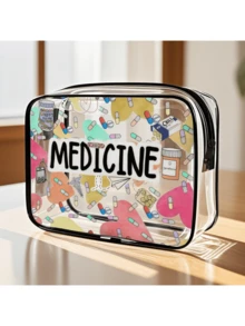 Portable Pill Pattern Cosmetic Bag - Ultra Thin Zipper Travel Pouch, Can Hold Cards And Coins - Multicolor - View 3