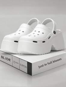 2025女式厚底镂空一脚蹬凉鞋，2025新款夏季户外防滑防臭沙滩鞋，EVA坡跟拖鞋