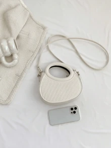 Fashionable Classic Niche Design Gentle Women's Commuting Date Single Shoulder Crossbody Bag Striped Embossed Handbag Fashionable Round Crossbody Bag Women's Double Handle Novel Wallet - trắng - Xem 6