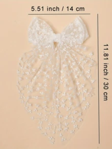 1pc Girls Elegant Cute White Lace Embroidery Bowknot Hair Clip, Wedding Hair Accessory, Suitable For Teens, Daily, Festival, Party Wear - Multicolor - View 2