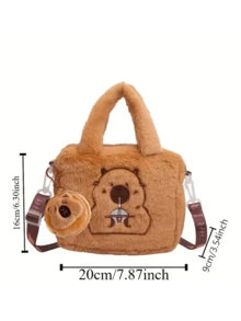 一套（手提袋+零钱包）棕色毛绒海豚斜挎包，可爱动物图案，休闲旅行必备，柔软毛绒面料，海豚耳机零钱包，卡通毛绒零钱包，钥匙扣，小物件收纳包，母亲节礼物，返校季礼物，妇女节礼物，节日礼物 - 彩色 - 查看 10