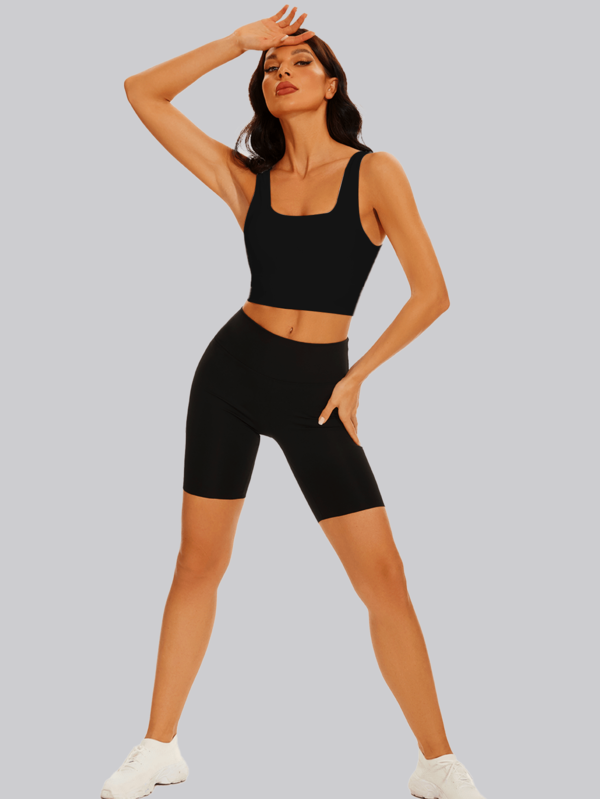 1 Set de Sujetador Deportivo sin Costuras de Cuello Redondo con Soporte Medio y Shorts Conjunto de Ropa Deportiva