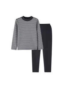 Annil Children's Clothing For Girls, Girls, Boys, Boys, Middle-Aged And Young Children, Teenagers, Mid-Neck Long-Sleeved Base, Autumn Clothes And Pants, Home, Mountain Print, Contrasting Color Striped, Warm Clothes, Solid Color Warm Pants, Winter - Royal Blue - View 4