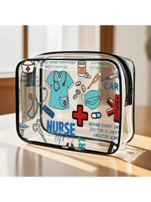 Portable Pill Pattern Cosmetic Bag - Ultra Thin Zipper Travel Pouch, Can Hold Cards And Coins - Multicolor - View 2