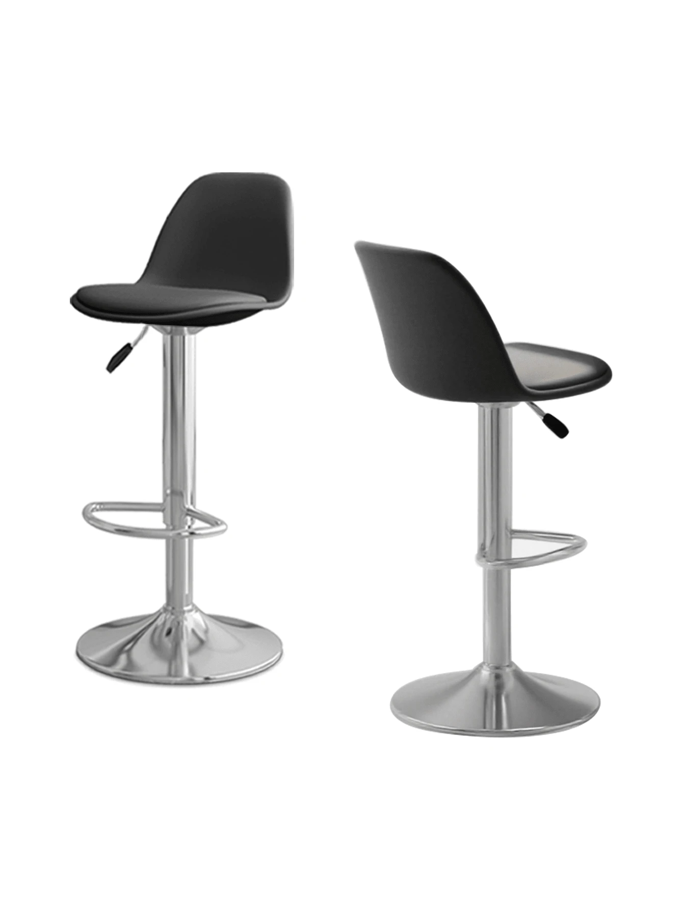 Set de 2 taburetes de bar giratorios. Altura regulable, sillas de bar, taburetes de mostrador vintage con respaldo y diseño de giro de 360°. Set de 2 taburetes de bar giratorios, altura regulable, con respaldo y pedal, sillas de bar para restaurantes. - Negro - Ver 1