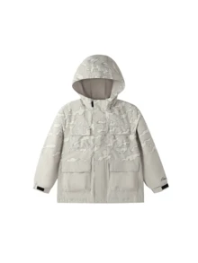 Annil 儿童服装女童女孩男童男孩成人青少年远红外加热长袖连帽风衣防寒保暖技术防风防静电迷彩纯色外套丝绒内衬