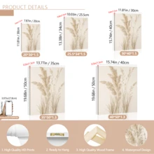 3件套现代墙面艺术海报，中性植物帆布墙画 - 简约花卉印花，米色调 - 现代自然装饰，带框或不带框均可，房间装饰，家居装饰，大学宿舍公寓装饰，酒店，家庭，客厅，卧室，浴室和办公室墙面装饰礼品