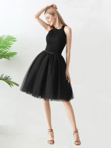1pc Women's Knee-Length Skirt, Available In Pink, Light Blue, Champagne, Blue-Gray, White, Red, Black, Olive Green, Rose Red, Royal Blue, Yellow, Solid Color Long Skirt, Fluffy Tutu Skirt, Petticoat, Princess Dress, Puff Skirt, Special Crescent Edge Elastic Waist 4-Layer Tulle + 1 Lining Skirt, Boneless Petticoat, Dress Petticoat, Holiday Decorative Skirt, Stage Party Performance Dress, Summer Mesh Skirt, Cosplay Decorative Skirt, Dance Skirt, Fitted Dress Fall Clothes For Women - Multicolor - View 17