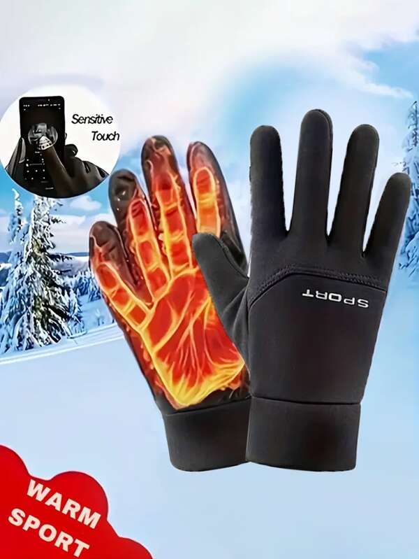 1 Pair Of Autumn And Winter Fleece-Lined Touchscreen Gloves For Men Warm Hand Covers Warm Handguard Outdoor Cycling Sport Gloves
