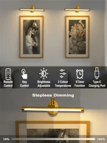 1 Stück USB aufladbare Bildbeleuchtung, Badezimmerspiegelbeleuchtung, mit Fernbedienung zum Dimmen und Timer, kabellose Kunstbeleuchtung, Schwarz/Gold optional, geeignet für Wandbilder, Fotorahmen, Kunstporträts, Dartscheiben (1800mAh) - USB - Übersicht 2