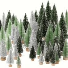 30 Mini Christmas Trees - Artificial Plastic Christmas Trees With Wooden Base, Classic Green And White Cedar Design, For Holiday Decorations, Parties, Home, Tabletop Crafts (No Electricity Required), Christmas Ornaments Home Decor Christmas Decorations Room Decor Winter