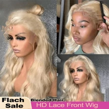 13x4 Lace Front Wigs Glueless Human Blended Hair HD Transparent Lace 200% Density Body Wave With Baby Hair Pre-Plucked Frontal Wigs For Women 30 Inch Natural Hairline (613 Blonde-Body Wave) - S/613 - View 2