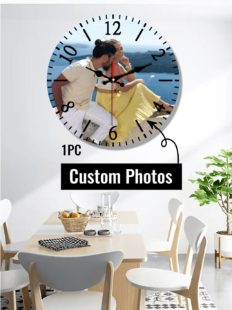 1 Reloj de pared personalizado con foto, reloj de pared silencioso de 10-12 pulgadas sin tic-tac, perfecto para el hogar, la sala de estar, la cocina, el estilo rústico, el baño, el dormitorio, la oficina, la escuela - excelente para decoración de Navidad, Acción de Gracias, Año Nuevo, Día de la Madre, cumpleaños (pilas AA no incluidas), reloj de pared para la sala de estar