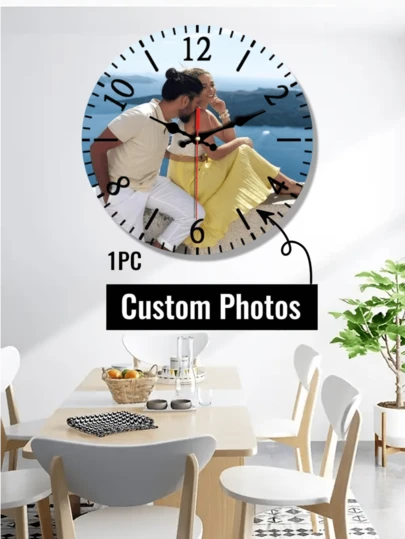 1 Piece Custom Photo Wall Clock, 10-12 Inch Silent Non-Tick Wall Clock, Perfect For Home, Living Room, Kitchen, Farmhouse, Bathroom, Bedroom, Office, School - Great For Christmas, Thanksgiving, New Year, Mother's Day, Birthday Decoration (AA Batteries Not Included), Living Room Wall Clock
