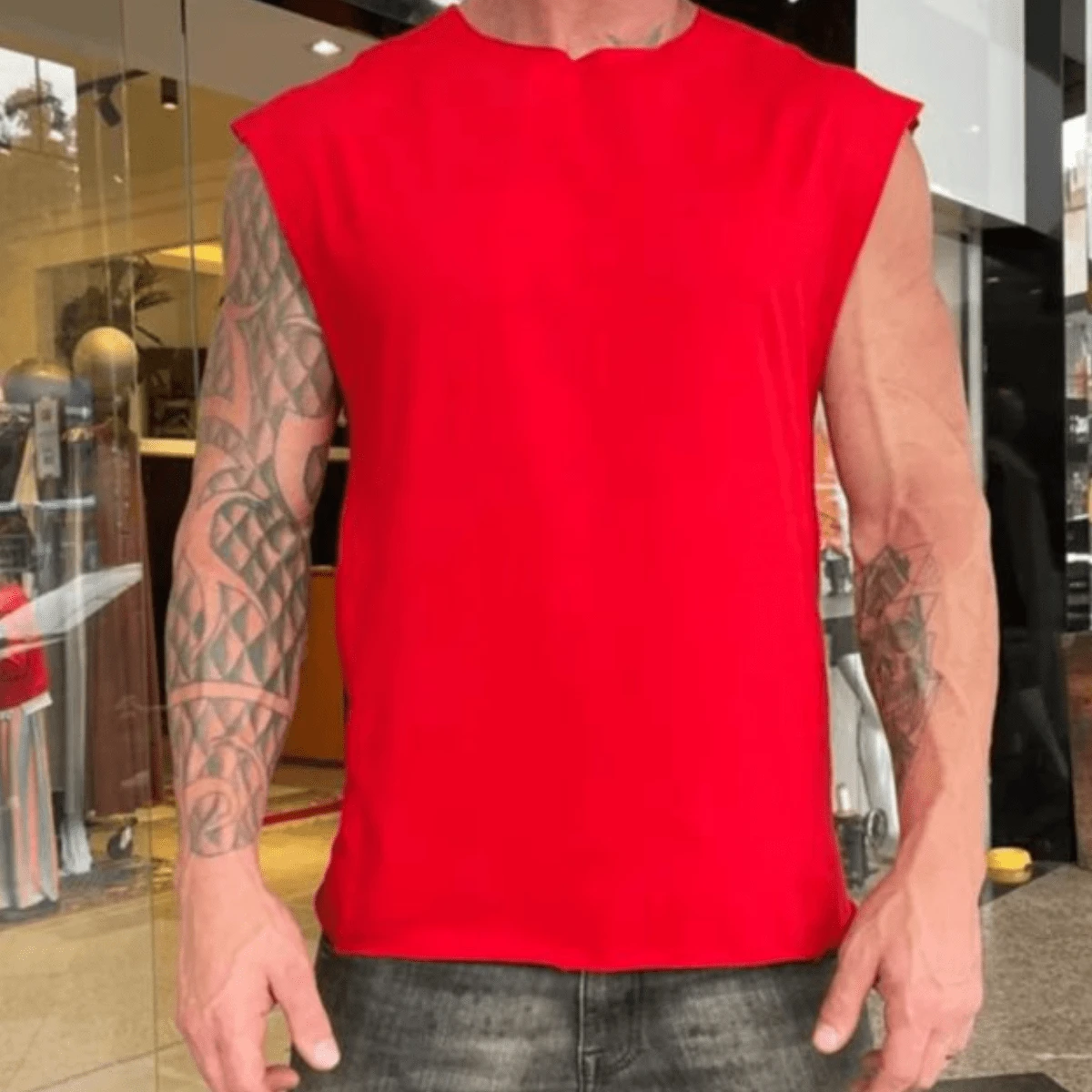 Men's Plain Tank Top New Arrival Comfortable Premium Cotton Gym Top Lightweight Durable - 紅色 - 查看 1