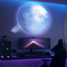USB供电LED星空投影灯，3/6/10颗可更换行星投影仪，360°旋转，便携式，带天花板照片背景装饰，适用于卧室、客厅及小型夜灯。 - USB - 查看 10