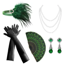5 件 20 世纪 20 年代复古魅力绿宝石复古宫殿配饰套装，适合茶会、化妆舞会、单身派对、圣帕特里克节、万圣节、圣诞节活动，绿色服装首饰 - A - 查看 7