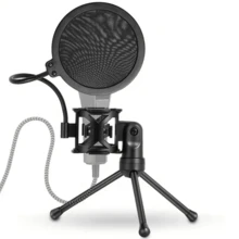 1 件套录音棚麦克风三脚架，带减震架、可调节高度、防风罩和灵活的颈部支架，录音清晰，轻巧的 ABS 设计，适合歌手、播客、可折叠、卡拉 OK 麦克风、桌面支架、防喷、可调节，非常适合麦克风配件、KTV、酒吧、直播、拍摄道具、乐队、音乐家礼物、卡拉 OK 用品、游戏室、主持人、办公用品 - 彩色 - 查看 2