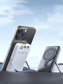 10000mAh Magnetic Power Bank With 3 Built-In Cables And Kickstand, PD Fast Charging, 22.5W - 隨機顏色 - 查看 9