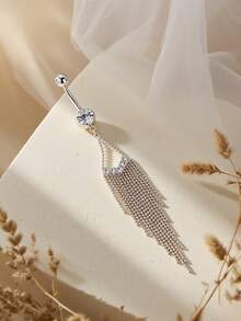 1 件时尚性感长流苏锆石肚脐环，女士身体穿孔首饰，派对配饰 - 流蘇 - 查看 3