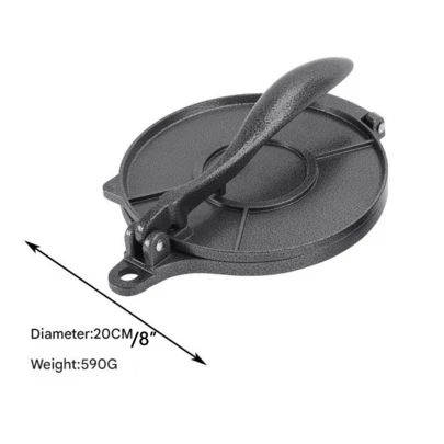 8 Inches Cast Iron Tortilla Press, Roti Maker And Tortilla Press, Heavy Duty Empanada Maker Press, Machine Pancake – Cast Iron Tortilla Maker For Kitchen, Home Use, Black