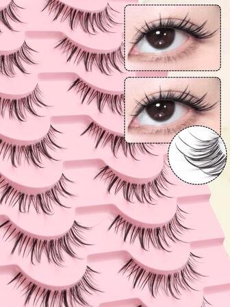 10 paia di ciglia finte da 6-12 mm stile occhio di gatto manga/cartone animato, stile gruppo musicale coreano/giapponese, ciglia finte carine e dolci, impermeabili e riutilizzabili per cosplay, trucco quotidiano, viaggi, feste, adatte come regali di Ognissanti, Natale e Ringraziamento per amici e fidanzate