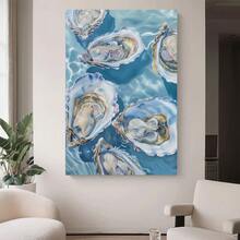 Framed Blue Oyster Print Coastal Beach Posters Oyster Canvas Wall Art Pastel Shell Pictures Watercolor Oyster Art Shell Watercolor Print Abstract Seashell Wall Art... - Đã đóng khung - Xem 3