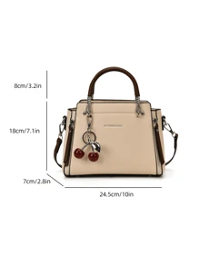 BELLEBORG Lychee Texture Zipper Decor Women Handbag With Pendant - Beige - View 10