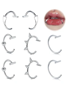 Yanxyad 不锈钢假唇环吸血鬼唇环男女适用，假唇穿孔吸血鬼牙齿假唇穿孔首饰假唇环蛇咬首饰非穿孔唇袖假鼻环 - 銀色 - 查看 8