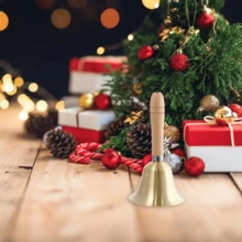 1pc Large Solid Brass Hand Bell With Wooden Handle - Extra Loud Chime, Suitable For Home Decor, Holiday Celebrations And Party, Christmas Decoration | Modern Style Bell | Smooth Polished Surface, Christmas Bell, School Bell, Dismissal Bell, Service Bell, Percussion Accessories, Ideal Desk Accessory, Classroom, Church, Eid, Room Decor, Bedroom Accessory, Tabletop Decor, Birthday Gift, Holiday Gift, New Year Gift - Multicolor - View 4