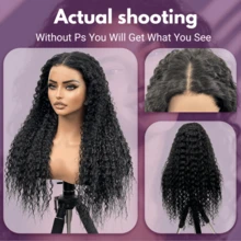34 英寸折扣水波卷发 13X4 前蕾丝假发混合发杰瑞卷发自然色黑色卷曲 200% 密度透明蕾丝自然发际线婴儿头发适应混合发假发无胶（8-34 英寸）鲍勃假发 8-16 英寸 - 自然色&黑色系 - 查看 3