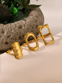 Set de 6 anillos de acero inoxidable para mujeres con formas de sol, luna, estrella y corazón como regalo - anillo de la suerte - Ver 12