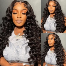 10-34 Inch 200% Density 13x4 Loose Deep Wave Wig Lace Fontal Wig Human Hair Pre Plucked Human Hair Wigs For Women Human Hair HD Transparent Lace Frontal Wig Deep Curly Wigs For Beginners - SNatural - 查看 2