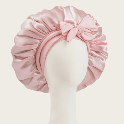 1pc Bowknot Lace Up Satin Bonnet Solid Color Elastic Sleeping Night Cap Lightweight Bath Cap Hair Bonnets For Women Girls Black Valentine's Day Valentines Silk Bonnet