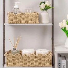 1pc Paper Rope Fan-Shaped Storage Basket, Bohemian Style Decorative Basket, Suitable For Home, Living Room, Bedroom, Bathroom Shelf, Coffee Table, Shelves, Can Be Used For Storage And Decoration, Can Hold Tissues, Vases, Scented Candles, Miscellaneous Items - Multicolor - View 2