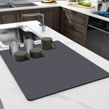 超强吸水厨房沥水垫 - 耐热防滑橡胶底，防污台面沥水垫，适用于家庭和餐厅使用。厨房用品 厨房配件 厨房工具 - 深灰色 - 查看 9