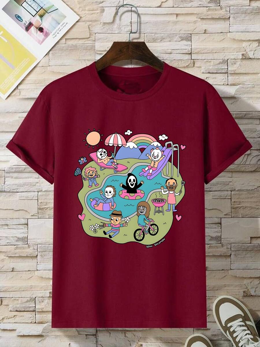 Playground T-Shirt Horror Movie TV Series Classic Horror Characters Cute 100% Cotton Unisex Male Female Plus Size - Đỏ - Xem 1