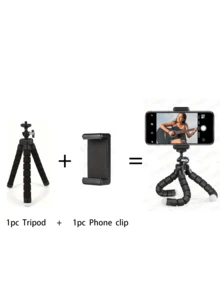 8-Legged Tripod, Universal Slouchy Phone Holder, Portable Camera Tripod, Flexible Mini Phone 360° Rotatable Tripod, Sponge Octopus Tripod Stand, Multi-Functional Universal Phone Holder - Black - View 8
