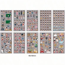 10pcs/Set Japanese Cartoon Character Stickers, Mini Figure Stickers, Japanese Expression Stickers, Retro Planner Style Phone Case Decorative Stickers, Diary Decorative Materials Die-Cut Stickers, Expression Mini Figure Die-Cut Labels, Creative Material Stickers, DIY Planner Stationery Sticker Set - Multicolor - View 9