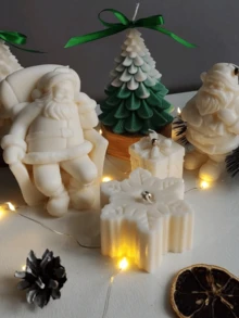 限量版圣诞蜡烛模具，DIY 3D圣诞树、姜饼人、雪花、房屋造型，手工香薰蜡烛装饰，硅胶材质，易于拆卸和重复使用 - 白色 - 查看 8