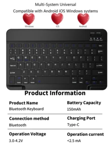 Detachable Wireless Bluetooth Keyboard (150mAh) With Pen Slot Protective Case Compatible With Samsung Galaxy Tab, Pad SE (Shiny Black) - Black - View 7