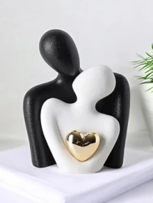 1 pieza Escultura de corazón de resina, decoración del hogar moderna, adorno para estantería/mesa/mesita de noche, regalo de aniversario - Blanco - Ver 8