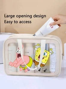 3pcs SpongeBob Pattern Waterproof Travel Toiletry Bag, Cartoon Patrick Star Portable Large Capacity Cosmetic Bag, Suitable For Storing Cosmetics And Travel Essentials - Can Be Used As Travel Organizer, Makeup Bag, Cosmetic Storage Bag, Holiday Organizer, Large Capacity Cosmetic Box, Ideal For Storing Lipstick, Makeup Brushes, Skincare, Phones, Coins And Small Items, Great For Home, Gifts, Vacation And Holidays (Halloween, Christmas) Make Up Bag - Multicolor - View 4