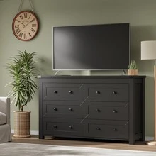 6 Drawer Dresser For Bedroom, Wood Double Dresser, Storage Tower With Wood Bins, Chest Of Drawers For Closet, Living Room, Hallway, Rustic Brown Wood Grain Print