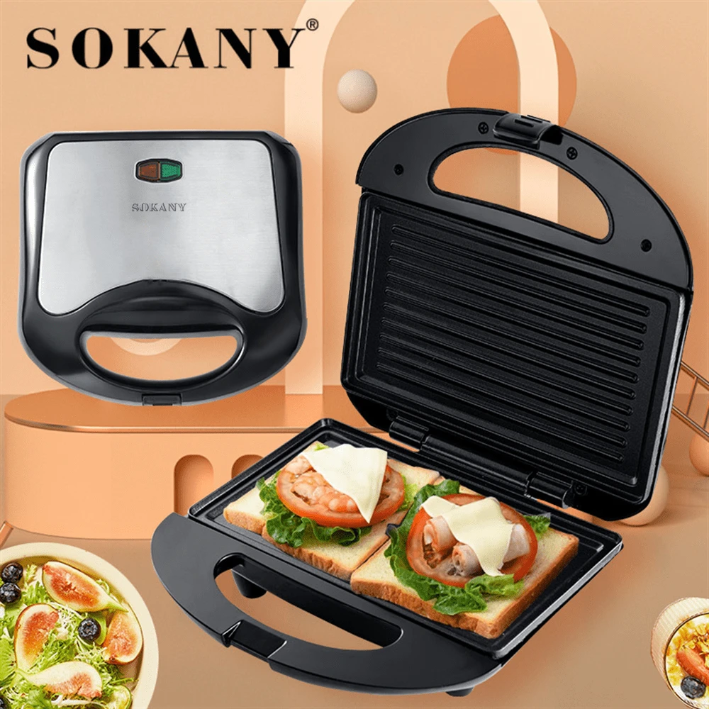 SOKANY Multi-Function Sandwich Maker, Integrating Frying, Pressing And Baking, And Breakfast Machine.Strong Power, Constant Temperature Heating, Non-Stick Coating, Easy To Clean.It Is Very Suitable For Making Homemade Sandwiches, Omelettes, Etc. - UK Plug(220-240V) - View 1